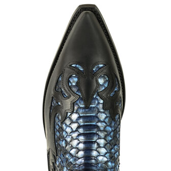 Mayura Boots 1935P Zwart/ Blauw Python Spitse Cowboy Western Laarzen Schuine Hak Rechte Schacht Treklussen Goodyear Welted Bove