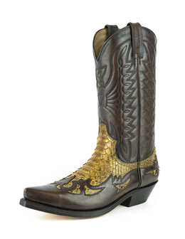 Mayura Boots 1935P Bruin/ Camel Python- Spitse Cowboy Western Laarzen Schuine Hak Rechte Schacht Treklussen Goodyear Welted Zij