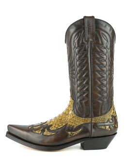 Mayura Boots 1935P Bruin/ Camel Python- Spitse Cowboy Western Laarzen Schuine Hak Rechte Schacht Treklussen Goodyear Welted tot