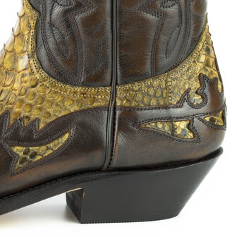 Mayura Boots 1935P Bruin/ Camel Python- Spitse Cowboy Western Laarzen Schuine Hak Rechte Schacht Treklussen Goodyear Welted Hak