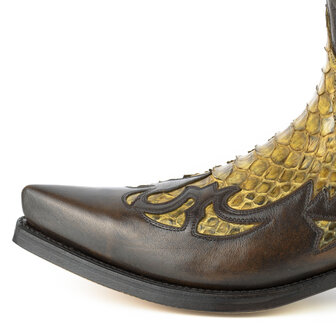 Mayura Boots 1935P Bruin/ Camel Python- Spitse Cowboy Western Laarzen Schuine Hak Rechte Schacht Treklussen Goodyear Welted Neu