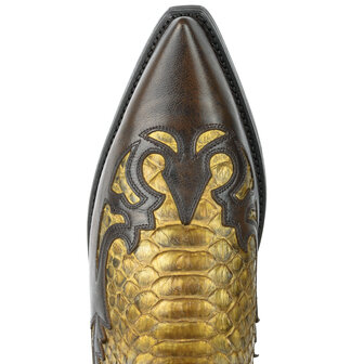 Mayura Boots 1935P Bruin/ Camel Python- Spitse Cowboy Western Laarzen Schuine Hak Rechte Schacht Treklussen Goodyear Welted Bov