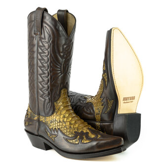 Mayura Boots 1935P Bruin/ Camel Python- Spitse Cowboy Western Laarzen Schuine Hak Rechte Schacht Treklussen Goodyear Welted Paa
