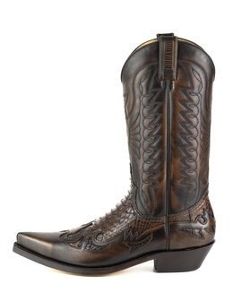 Mayura Boots 1935P Brown/ Rust Brown Python Pointed Cowboy Western Boots Slanted Heel Straight Shaft Pull Loops Goodyear Welted