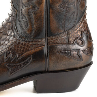 Mayura Boots 1935P Brown/ Rust Brown Python Pointed Cowboy Western Boots Slanted Heel Straight Shaft Pull Loops Goodyear Welted