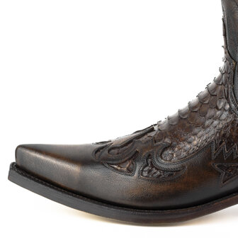 Mayura Boots 1935P Brown/ Rust Brown Python Pointed Cowboy Western Boots Slanted Heel Straight Shaft Pull Loops Goodyear Welted