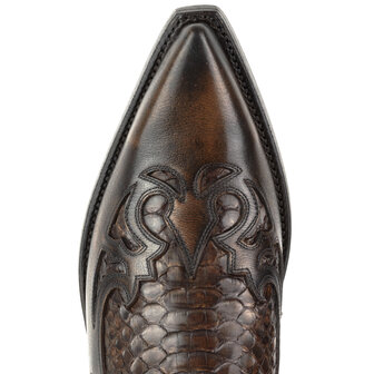 Mayura Boots 1935P Brown/ Rust Brown Python Pointed Cowboy Western Boots Slanted Heel Straight Shaft Pull Loops Goodyear Welted