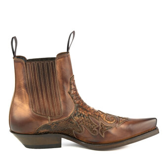 Mayura Boots Rock 2500 Cognac/ Pointed Western Men Ankle Boot Python Slanted Heel Elastic Closure Vintage Look