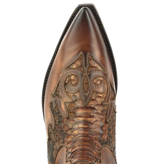 Mayura Boots Rock 2500 Cognac/ Pointed Western Men Ankle Boot Python Slanted Heel Elastic Closure Vintage Look