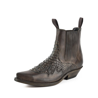 Mayura Boots Rock 2500 Brown/ Pointed Western Men Ankle Boot Python Slanted Heel Elastic Closure Vintage Look