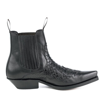 Mayura Boots Rock 2500 Black/ Pointed Western Men Ankle Boot Python Slanted Heel Elastic Closure Vintage Look