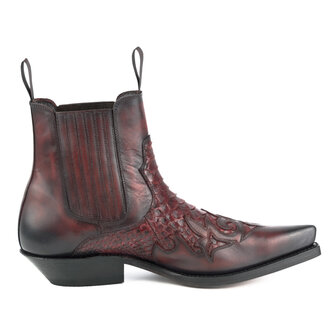 Mayura Boots Rock 2500 Red/ Pointed Western Men Ankle Boot Python Slanted Heel Elastic Closure Vintage Look