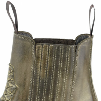 Mayura Boots Rock 2500 Taupe/ Pointed Western Men Ankle Boot Python Slanted Heel Elastic Closure Vintage Look