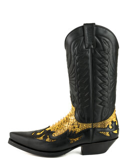 Mayura Boots 1935P Zwart/ Camel Python Spitse Cowboy Western Laarzen Schuine Hak Rechte Schacht Treklussen Goodyear Welted zijk