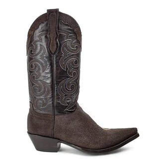 Texas Mantaraya Chocolate Cuervo Brown Mens Pointed Exotic Cowboy Boots Cuban Heel