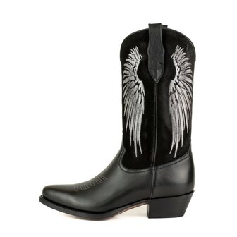 Mayura Boots WINGS 2666 Black Women's Western Boots Ornamental Stitching Pointed Nose Sloping Heel Smooth And Suede Leat