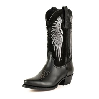 Mayura Boots WINGS 2666 Black Women's Western Boots Ornamental Stitching Pointed Nose Sloping Heel Smooth And Suede Leat