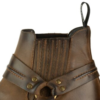 Mayura Boots 1444 Bruin/ Biker Cowboy Western Enkellaars Heren Dames Vierkante Neus Vast Spoor Elastiek Sluiting Vintage Geolie