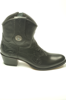 Sendra Boots 14399 Debora Black Ladies Western Ibiza Ankle Zipper Closure Round Nose Bit Slanted Heel