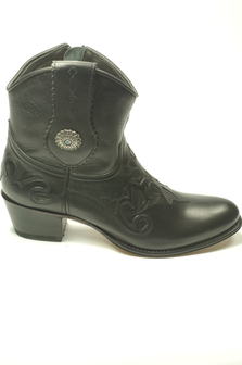 Sendra Boots 14399 Debora Black Ladies Western Ibiza Ankle Zipper Closure  Leather sole Round Nose Bit Slanted Heel Genuine leather