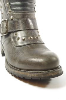 Sendra Boots 11720 Chiquita Gray Ladies Biker Casual Fashion Motorcycle Boots Round Toe Anti Slip Sole Buckle Closure Studs Genuine leather