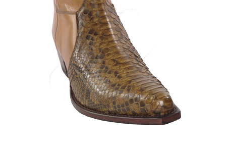 Sendra Boots 5701 Python Pico Brown Mens Cowboy Ankle Boots Pointed Toe Bit Slanted Heel Leather sole Zipper Closure Genuine leather