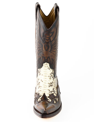 Mayura Boots 1935P Brown/ Natural Python Pointed Cowboy Western Boots Sloping Heel Straight Shaft Pull Loops Goodyear Welted He