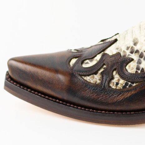 Mayura Boots 1935P Brown/ Natural Python Pointed Cowboy Western Boots Sloping Heel Straight Shaft Pull Loops Goodyear Welted No