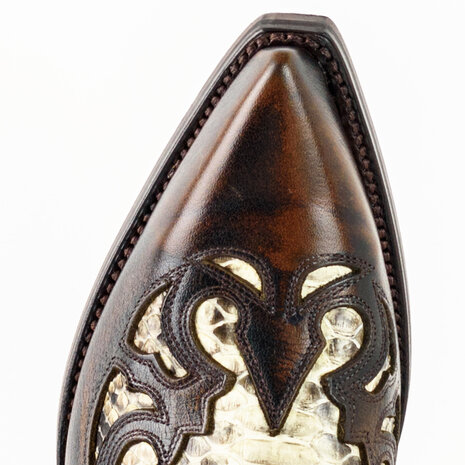 Mayura Boots 1935P Brown/ Natural Python Pointed Cowboy Western Boots Sloping Heel Straight Shaft Pull Loops Goodyear Welted in