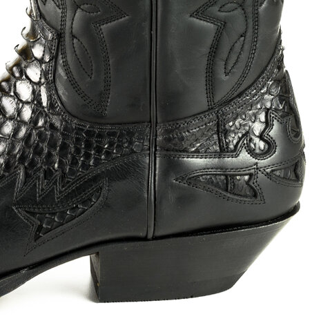 Mayura Boots 1935 Black/ Black Python Pointed Cowboy Western Boots Slanted Heel Straight Shaft Pull Loops Goodyear Welted