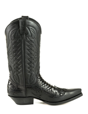 Mayura Boots 1935 Black/ Black Python Pointed Cowboy Western Boots Slanted Heel Straight Shaft Pull Loops Goodyear Welted