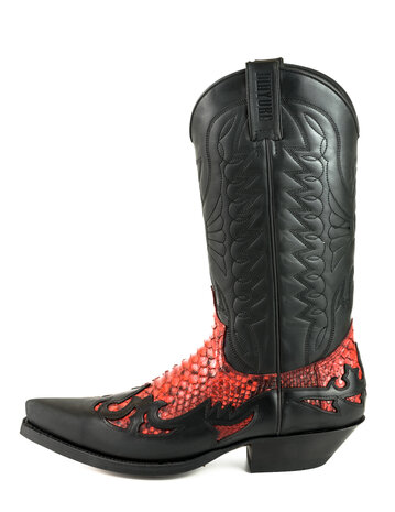 Mayura Boots 1935 Black/ Red Python Pointed Cowboy Western Boots Slanted Heel Straight Shaft Pull Loops Goodyear Welted
