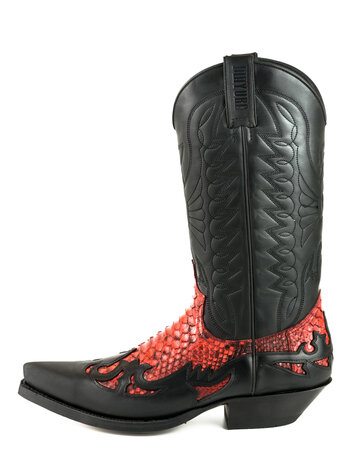 Mayura Boots 1935 Zwart/ Rood Python Spitse Cowboy Western Laarzen Schuine Hak Rechte Schacht Treklussen Goodyear Welted Zijkan