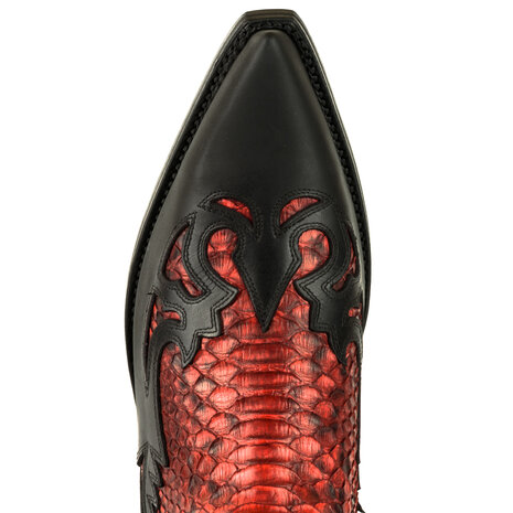 Mayura Boots 1935 Zwart/ Rood Python Spitse Cowboy Western Laarzen Schuine Hak Rechte Schacht Treklussen Goodyear Welted Wreef