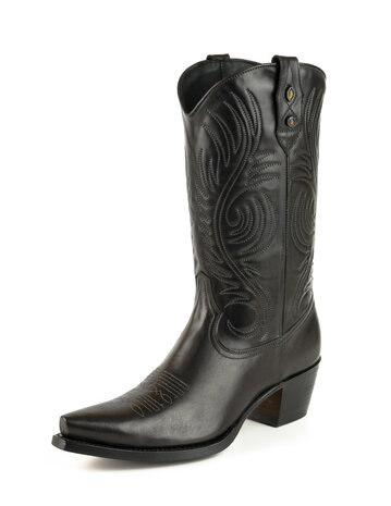 Mayura Boots Virgi 2536 Zwart/ Dames Western Laarzen Sierstiksel Spitse Neus Rechte Schacht Hoge Hak Glad Leer Voorkant