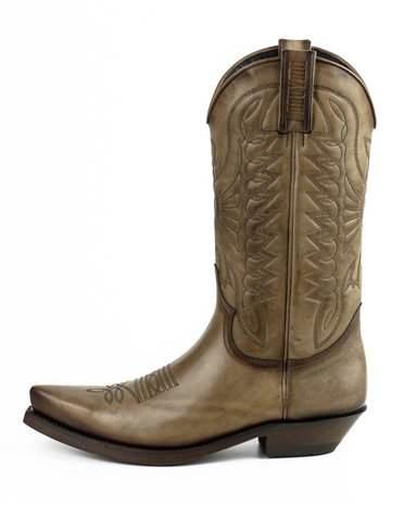 Mayura Boots 1920 Taupe/ Pointed Cowboy Western Line Dance Ladies Men Boots Slanted Heel Genuine Leather