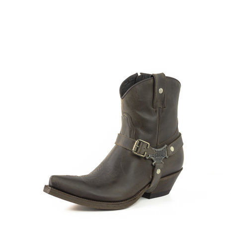 Mayura Boots 14 Dark Grey/ Cowboy Western Pointed Men Ankle Boot Slanted Heel Zip Detachable Spur Genuine Leather