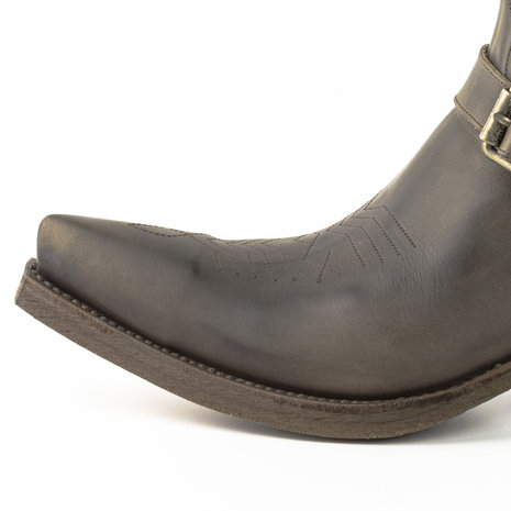 Mayura Boots 14 Dark Grey/Brown Cowboy Western Pointed Men Ankle Boot Slanted Heel Zip Detachable Spur Genuine Leather