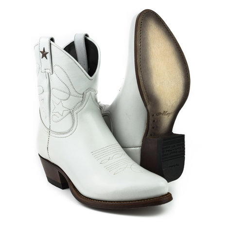 Mayura Boots 2374 Off White/ Women Cowboy Fashion Ankle Boot Pointed Toe Western Heel Genuine Leather