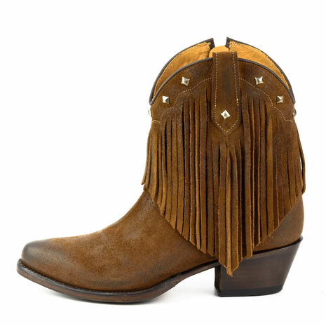 Mayura Boots 2374-F/ Tabaco Women Cowboy Fashion Ankle Boot Pointed Toe Western Heel Fringe Genuine Leather