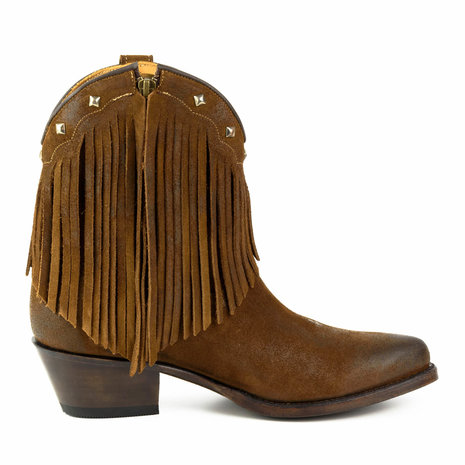 Mayura Boots 2374-F/ Tabaco Women Cowboy Fashion Ankle Boot Pointed Toe Western Heel Fringe Genuine Leather