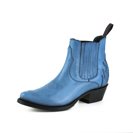 Mayura Boots 2487 Blue/ Ladies Cowboy Western Fashion Ankle Boots Pointed Toe Slanting Heel Elastic Closure Genuine Leather