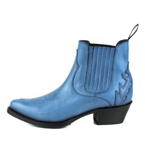 Mayura Boots 2487 Blue/ Ladies Cowboy Western Fashion Ankle Boots Pointed Toe Slanting Heel Elastic Closure Genuine Leather