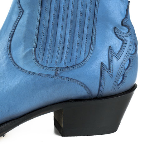 Mayura Boots 2487 Blue/ Ladies Cowboy Western Fashion Ankle Boots Pointed Toe Slanting Heel Elastic Closure Genuine Leather