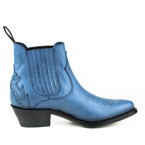 Mayura Boots 2487 Blue/ Ladies Cowboy Western Fashion Ankle Boots Pointed Toe Slanting Heel Elastic Closure Genuine Leather