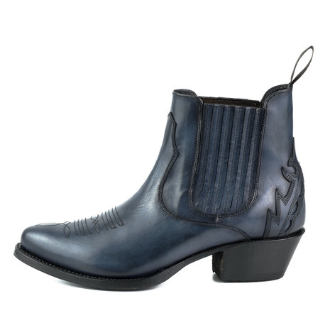 Mayura Boots Marilyn 2487 Marine Blue/ Ladies Cowboy Western Fashion Ankle Boots Pointed Toe Slanting Heel Elastic Closure Genuine Leather