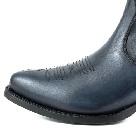Mayura Boots Marilyn 2487 Marine Blue/ Ladies Cowboy Western Fashion Ankle Boots Pointed Toe Slanting Heel Elastic Closure Genuine Leather