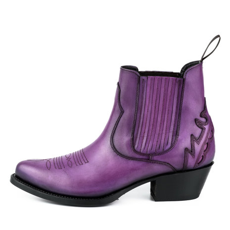 Mayura Boots Marilyn 2487 Purple/ Ladies Cowboy Western Fashion Ankle Boots Pointed Toe Slanting Heel Elastic Closure Genuine Leather