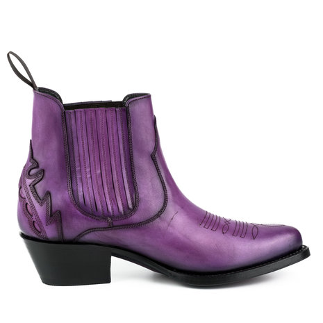 Mayura Boots Marilyn 2487 Purple/ Ladies Cowboy Western Fashion Ankle Boots Pointed Toe Slanting Heel Elastic Closure Genuine Leather