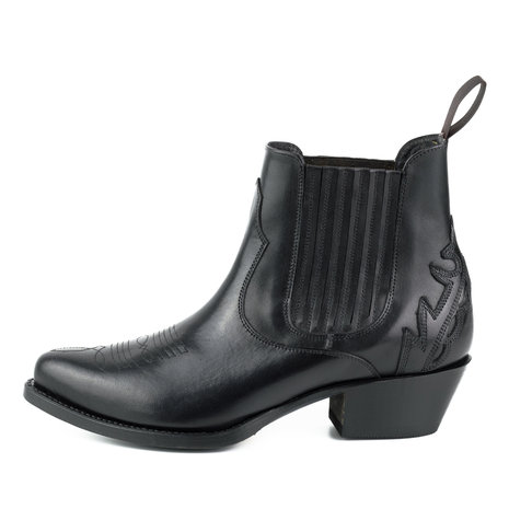 Mayura Boots Marilyn 2487 Black/ Ladies Cowboy Western Fashion Ankle Boots Pointed Toe Slanting Heel Elastic Closure Genuine Leather